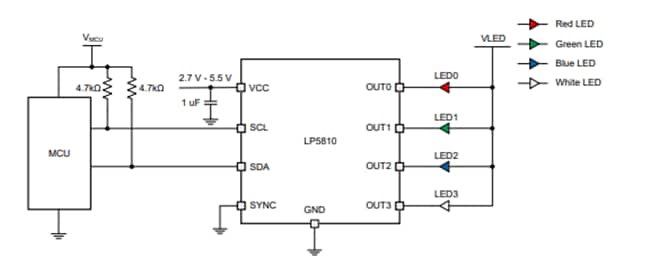 Schematic - Texas Instruments LP5810 4-Channel RGBW LED Drivers